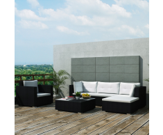 vidaXL Conjunto de muebles jardín 17 piezas poli ratán negro
