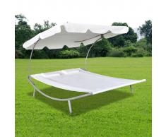 vidaXL Tumbona doble de jardín con toldo y cojines blanco crema
