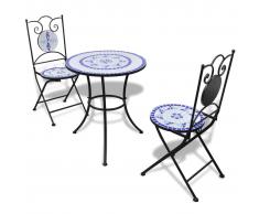 vidaXL Set de mesa y sillas de jardín 3 pzas con mosaico azul y blanco