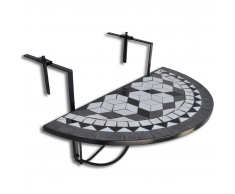 vidaXL Mesa Colgante De Balcón De Mosaico Semicircular Color Negro Y Blanco
