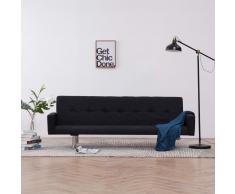 vidaXL Sofá cama con reposabrazos de poliéster negro