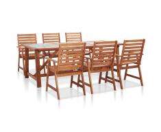 vidaXL Set de comedor jardín 7 pzas madera acacia superficie azulejos