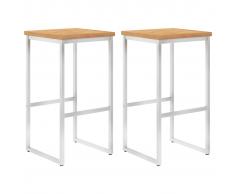 vidaXL Taburetes de bar 2 uds madera maciza de teca y acero inoxidable