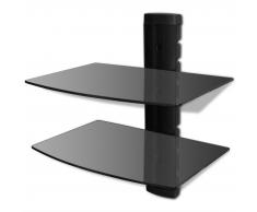 vidaXL Estante de pared para aparatos DVD 2 niveles de vidrio negro