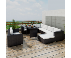 vidaXL Conjunto de muebles exterior 28 piezas negro poli ratán