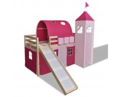 vidaXL Cama alta en forma de castillo de princesa color rosa