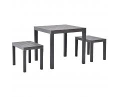 vidaXL Mesa de jardín con 2 bancos plástico marrón