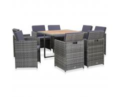 vidaXL Set comedor de jardín 9 piezas y cojines ratán sintético gris