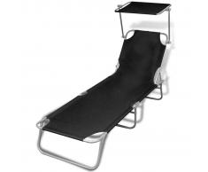 vidaXL Tumbona plegable con toldo acero y tela negro