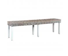 vidaXL Banco de ratán kubu y madera maciza de mango blanco 160 cm