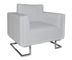 vidaXL Sillón forma de cubo con patas cromadas cuero artificial blanco