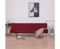 vidaXL Sofá cama con dos almohadas de poliéster color vino tinto
