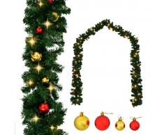 vidaXL Guirnalda de Navidad decorada con bolas y luces LED 5 m
