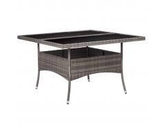 vidaXL Mesa de comedor de jardín ratán sintético y vidrio gris