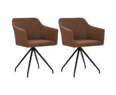 vidaXL Sillas de comedor giratorias 2 unidades tela marrón