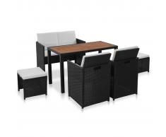 vidaXL Set comedor jardín 6 pzas ratán sintético y madera acacia negro