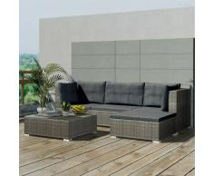 vidaXL Set de muebles de jardín 5 pzas y cojines ratán sintético gris