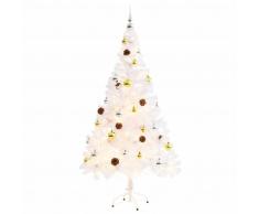 vidaXL Árbol Navidad artificial decorado bolas luces LED 150 cm blanco