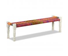 vidaXL Banco de madera maciza acacia con tela chindi multicolor