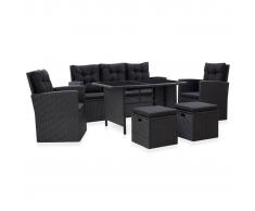 vidaXL Set muebles de jardín 6 piezas y cojines ratán sintético negro