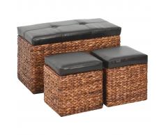 vidaXL Banco con 2 otomanas de hierba marina marrón y negro