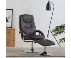 vidaXL Sillón reclinable con reposapiés cuero sintético marrón