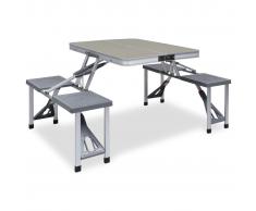 vidaXL Mesa de camping plegable con 4 asientos acero aluminio
