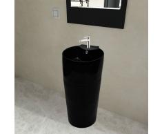 vidaXL Lavabo redondo de cerámica con orificio de grifo/desagüe negr