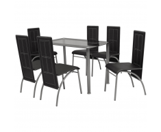 vidaXL Conjunto de Comedor 1 Mesa y 6 Sillones Siete Piezas de Color Negro