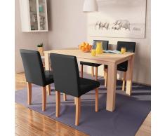 vidaXL Sillas y mesa comedor 5 piezas roble y cuero artificial negro