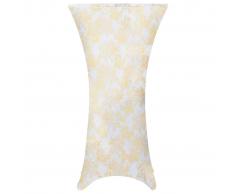 vidaXL Fundas de mesa elásticas 2 uds 60 cm blanco y estampado dorado