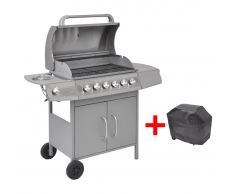 vidaXL Barbacoa grill de gas 6+1 quemadores plateada