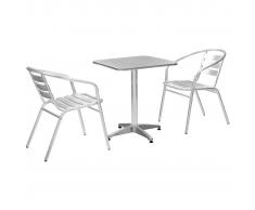 vidaXL Set de mesa y sillas bistró de jardín 3 pzas aluminio plateado