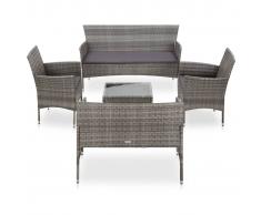 vidaXL Set de muebles de jardín 5 pzas y cojines ratán sintético gris