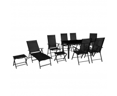 vidaXL Muebles de comedor jardín plegables 10 piezas aluminio negro