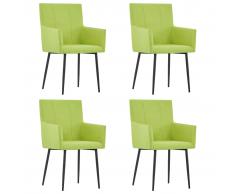 vidaXL Sillas de comedor con reposabrazos 4 unidades tela verde