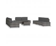 vidaXL Juego de muebles de jardín 10 piezas ratán sintético gris
