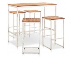 vidaXL Set mesa y sillas de bar 5 pzas madera acacia acero inoxidable