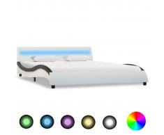 vidaXL Estructura cama con LED cuero sintético blanco negro 160x200 cm