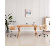vidaXL Silla de oficina giratoria madera curvada cuero sintético crema