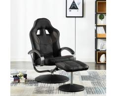 vidaXL Silla de oficina reclinable con reposapiés cuero sintético gris