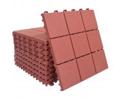vidaXL Baldosas de terraza 10 uds plástico rojo 30,5x30,5 cm