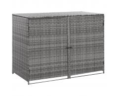 vidaXL Cobertizo doble para contenedor basura ratán gris 148x77x111 cm