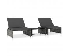vidaXL Tumbonas con mesita 2 unidades ratán sintético gris