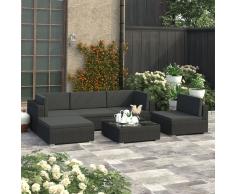 vidaXL Set muebles de jardín 6 piezas y cojines ratán sintético negro