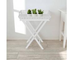 vidaXL Mesa auxiliar con bandeja blanca