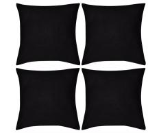 vidaXL 4 fundas negras para cojines de algodón, 80 x 80 cm