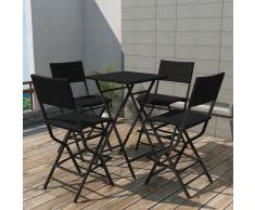 vidaXL Set comedor de jardín plegable 5 pzas poli ratán y acero negro