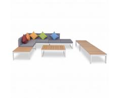 vidaXL Set de muebles de jardín 5 piezas y cojines aluminio y WPC
