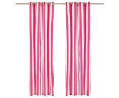 vidaXL Cortinas con anillas de metal 2 pzas tela rosa rayas 140x175 cm